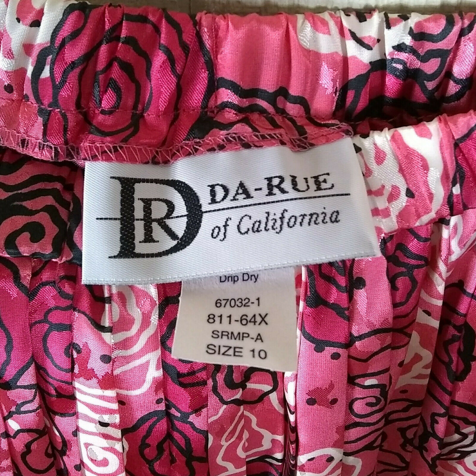 Vintage 80s 90s Pleated Midi Skirt Rose Floral Print Pink Silky Satin 10 - Fresh Stock Dated March 2026