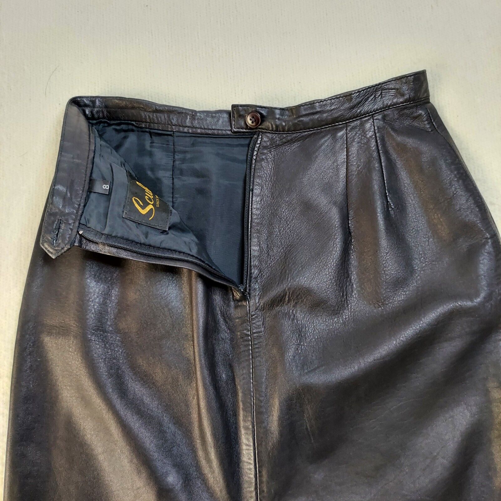 Vintage Scully Black Leather Mini Skirt Size 8 26