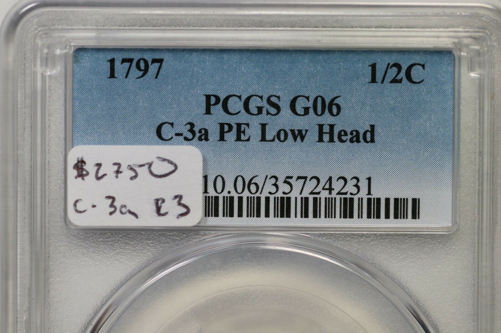 1797 C-3a R-3 PCGS G 06 Plain Edge Low Head Liberty Cap Half Cent Coin 1/2c - Fresh Stock Dated February 2026