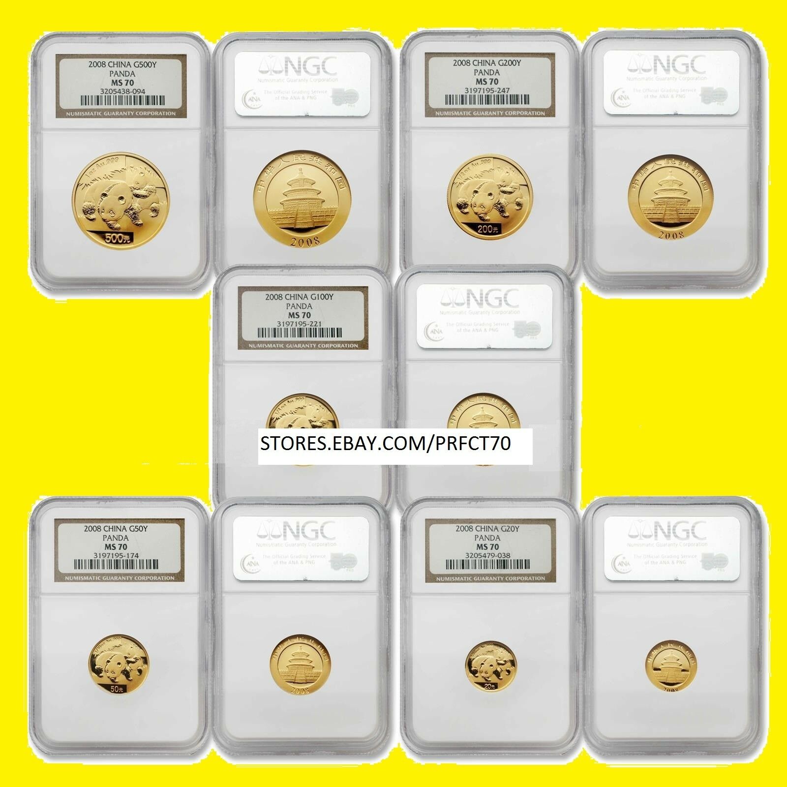 2008 CHINA GOLD PANDA prestige 6 coins SET+COA prfct NGC MS 70 pop 2 mintage 500 - Fresh Stock Dated February 2026