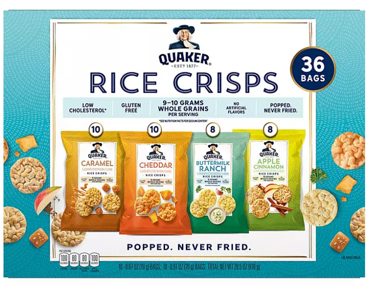 Quaker Rice Crisps Variety Pack (36 pk.) - Fresh Stock Dated December 2025