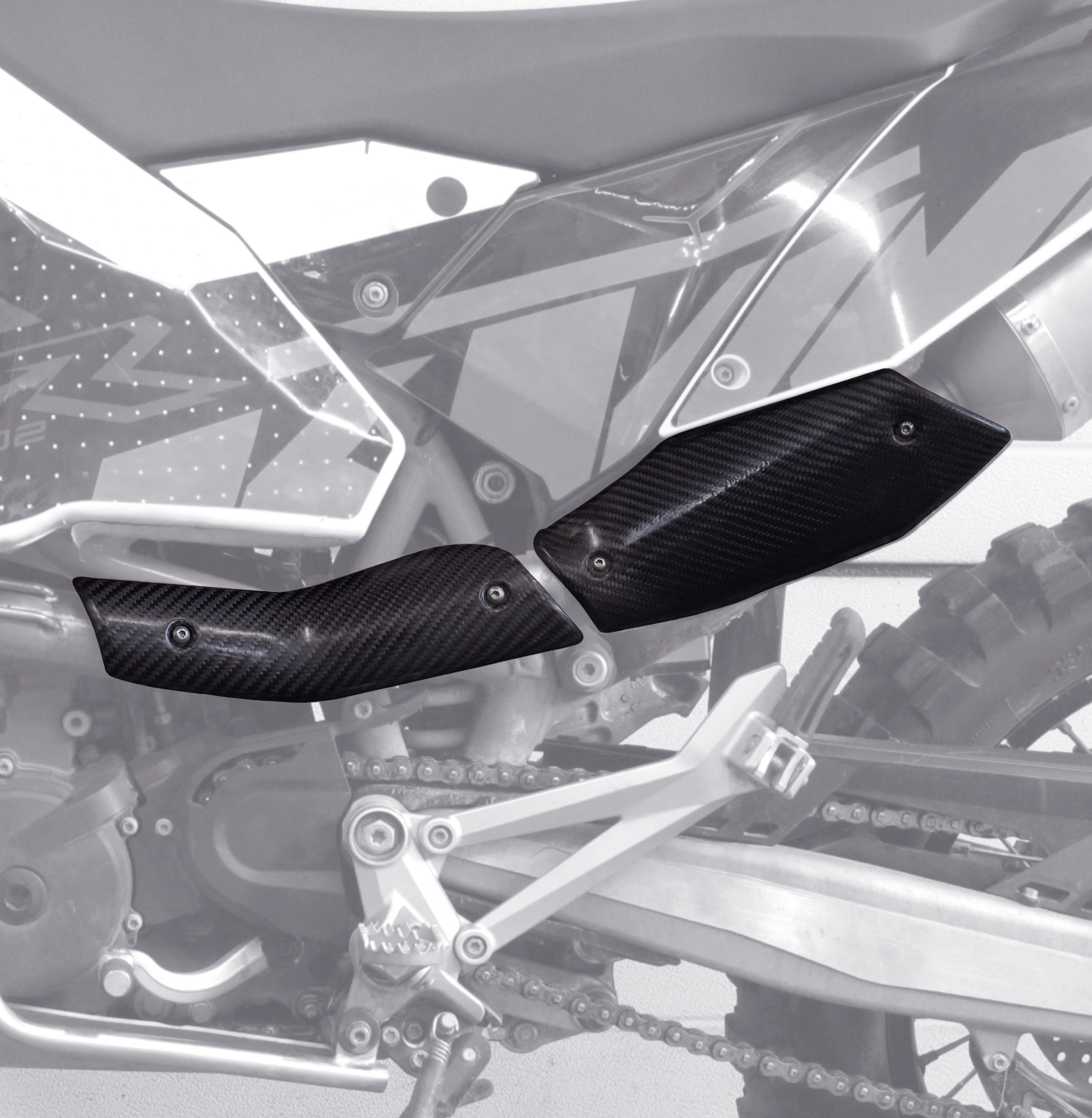 Exhaust Heat Shield Cover Protector, KTM 690 SMC/Enduro/Duke 08-18 Carbon Fiber - Fresh Stock Dated February 2026