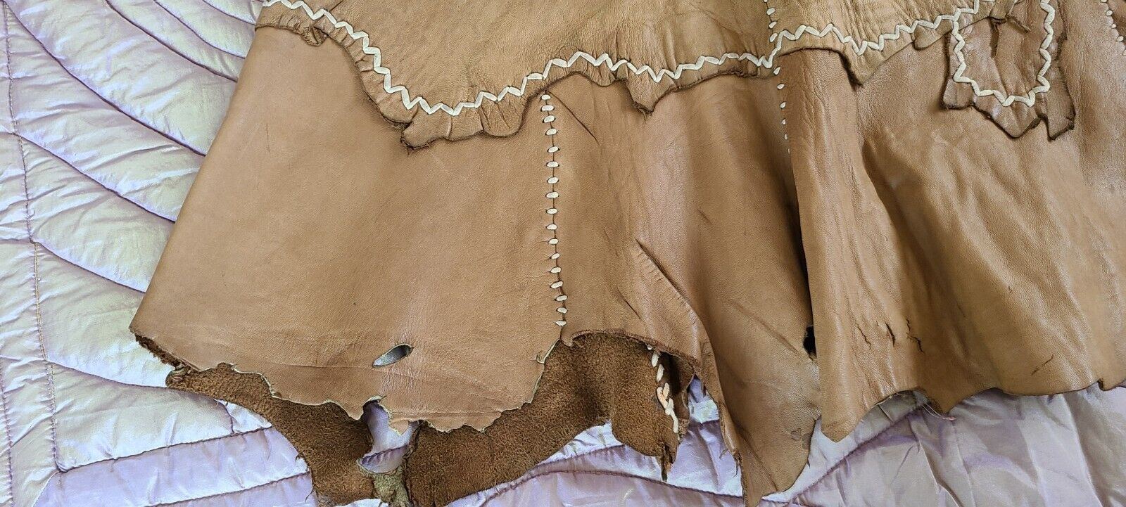 60's 70's LEATHER SKIRT NBL East West musical inspired primitive 20