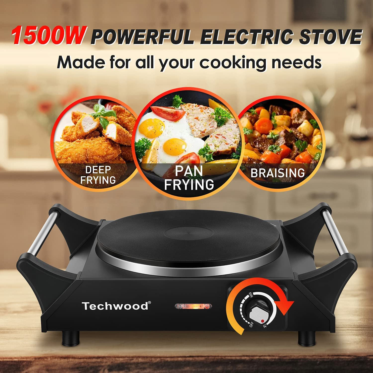 Hot Plate, Techwood Electric Stove for Cooking, 1500W Countertop Single Burner & - Fresh Stock Dated February 2026