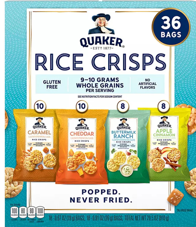 Quaker Rice Crisps Variety Pack (36 pk.) - Fresh Stock Dated December 2025