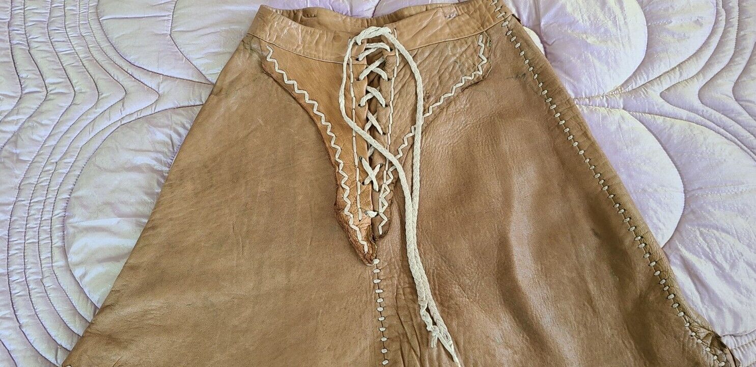 60's 70's LEATHER SKIRT NBL East West musical inspired primitive 20