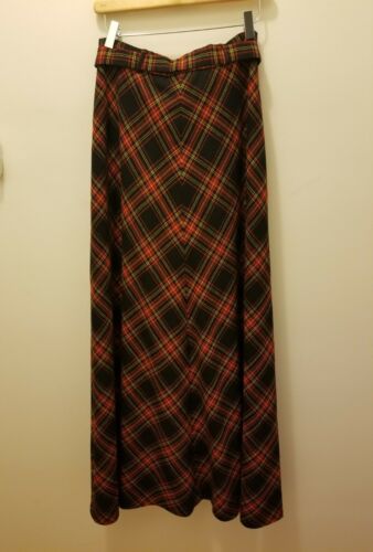 Vintage Saks Fifth Avenue Long Wool Skirt w/Belt Black/Yellow/ Red Plaid Unlined - Fresh Stock Dated February 2026