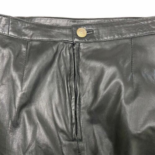 Vintage 90s Womens Black Lambskin Leather Gold Button Wiggle Midi Skirt MED/LRG - Fresh Stock Dated March 2026