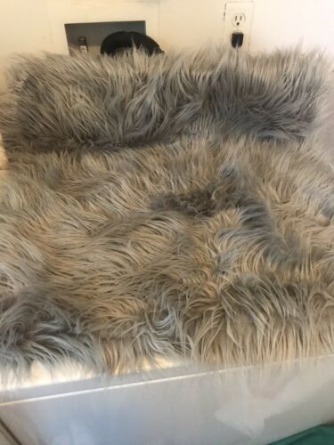 Pottery Barn TEEN Mongolian Faux Fur Matching 24x24  Pillowcases gray - Fresh Stock Dated December 2025