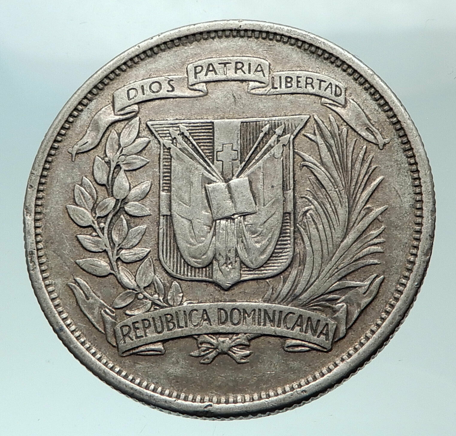 1959 DOMINICAN REPUBLIC Silver Liberty LIBERTO Arms Antique Silver Coin i82055 - Fresh Stock Dated February 2026