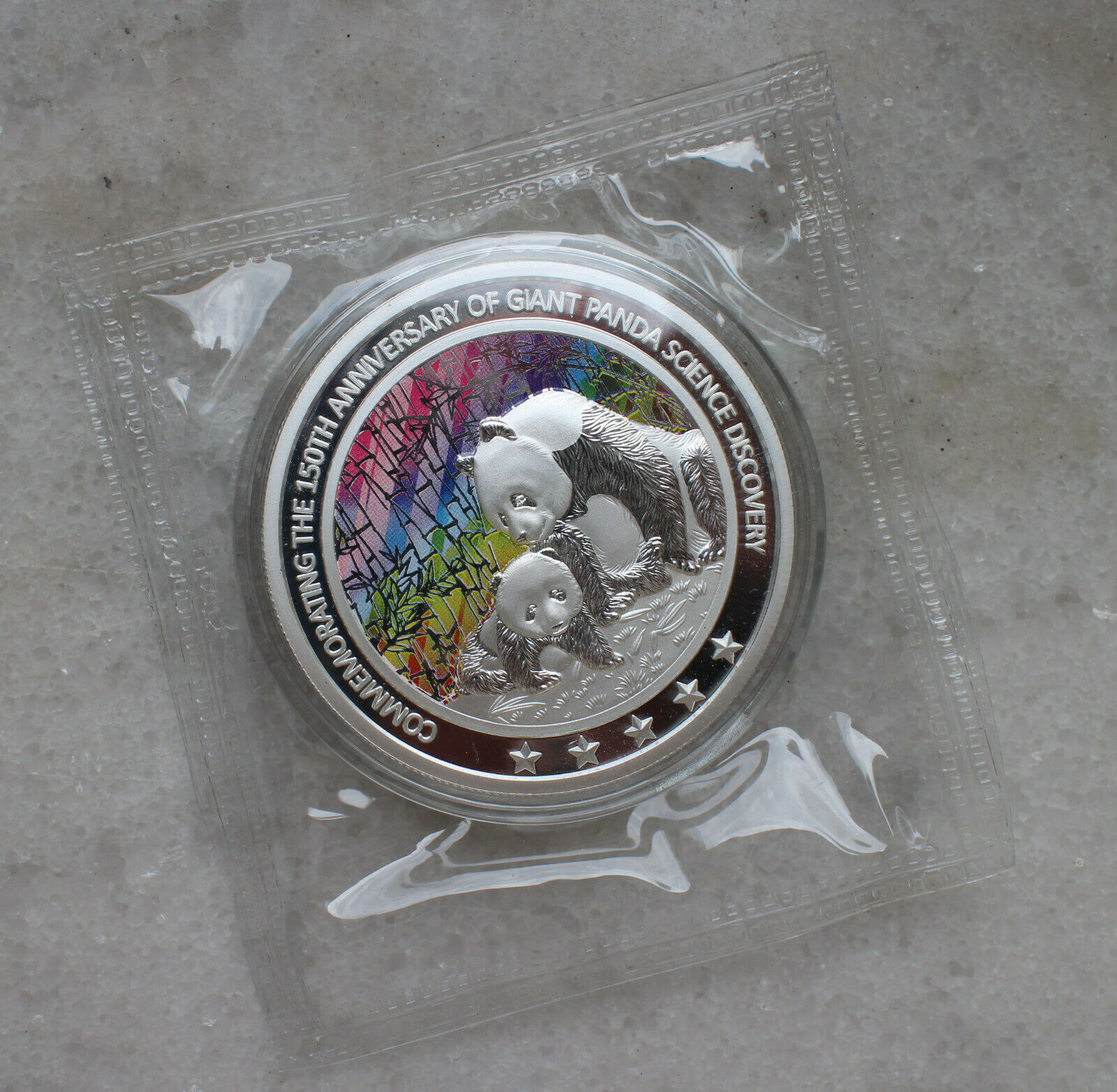 A Pair 2019 China 45mm Colored Medals - 150th An. Giant Panda Science Discovery - Fresh Stock Dated February 2026