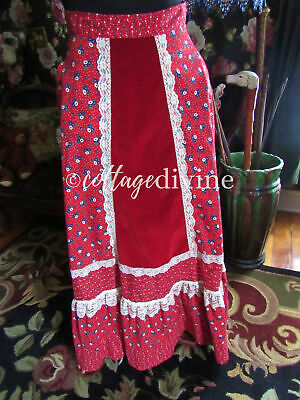 Magical Red Velvet Accent Calico Gunne Sax Gunnies Vtg 1970s Maxi Prairie Skirt - Fresh Stock Dated February 2026