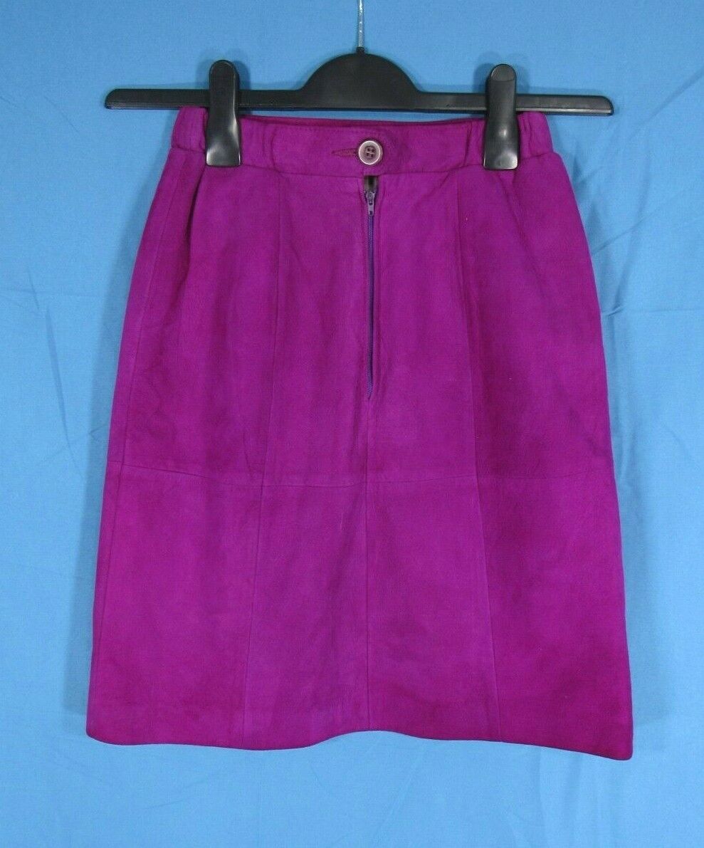 Vtg. NEW ENGLAND SPORTSWEAR COMPANY A-Line Skirt MAGENTA Suede Leather sz 6 - Fresh Stock Dated March 2026