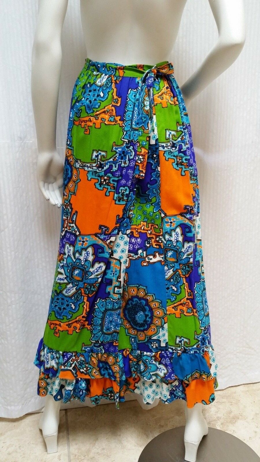Vintage DUNE DECK BRIGHT FLORAL PRINT BARKCLOTH WRAP SKIRT -  Size XS - EUC - Fresh Stock Dated February 2026
