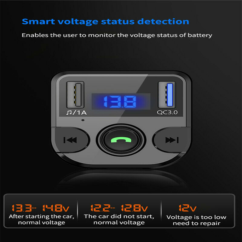 Wireless Bluetooth 5.0 FM Transmitter Handsfree Kit QC3.0 Car Dual USB Charger - Fresh Stock Dated February 2026