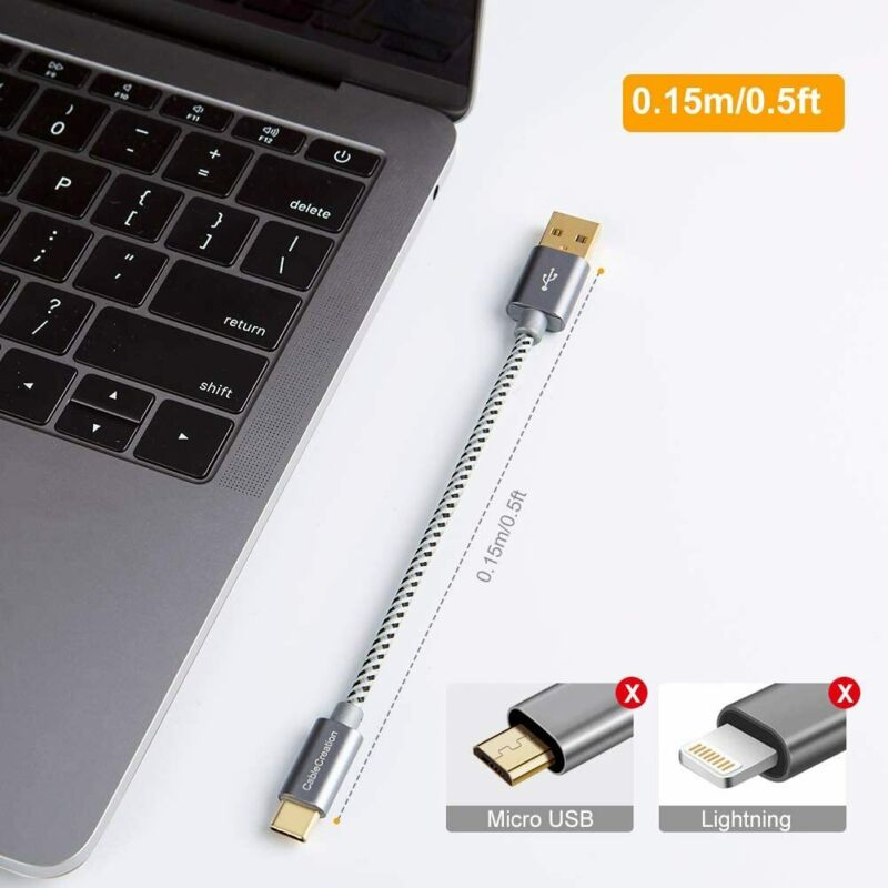 Short USB C Cable, CableCreation 0.5ft 6 inch C to A 0.5FT, Space Gray - Fresh Stock Dated February 2026