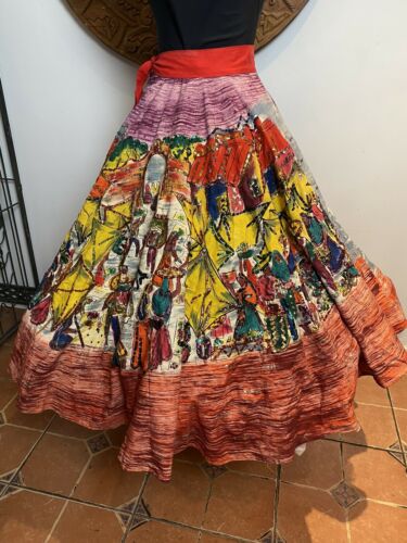 TEL-ART Vintage Mexican Full Circle Skirt Hand Painted With Sequins Small - Fresh Stock Dated February 2026