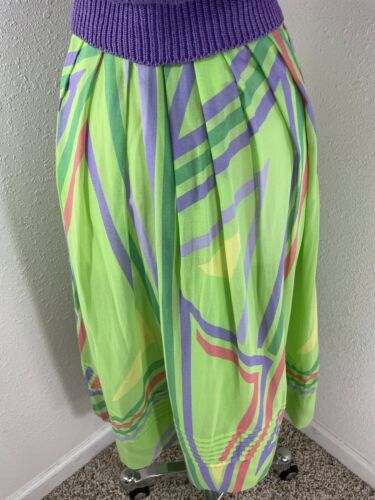 Vintage 1980s SKIRT Neon Green/Purple Bright Sheer ￼Aline 1970s Small - Fresh Stock Dated February 2026