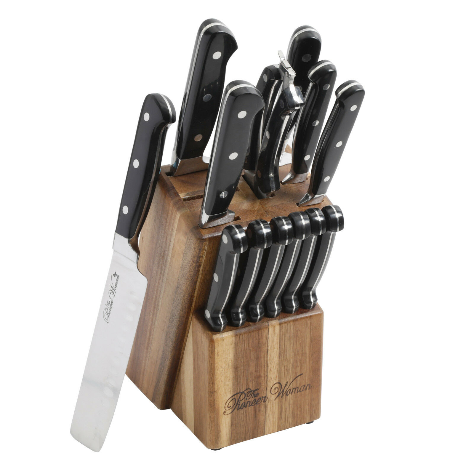 The Pioneer Woman Cowboy Rustic 14-Piece Cutlery Set w/ Wood Block Black New - Fresh Stock Dated December 2025