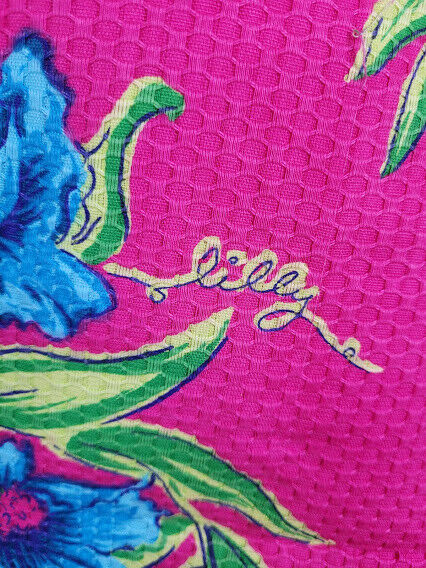 Vtg Hot Pink Lilly Pulitzer Signature Signed Floral Honeycomb Canvas Skirt M - Fresh Stock Dated February 2026