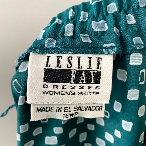 Vintage Midi Skirt Teal Geometric Print Leslie Fay - Fresh Stock Dated March 2026