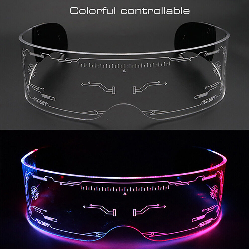 Fun LED Glasses 7 Color Light Up Flashing Clear Lenses Visor Goggles Rave Party - Fresh Stock Dated February 2026