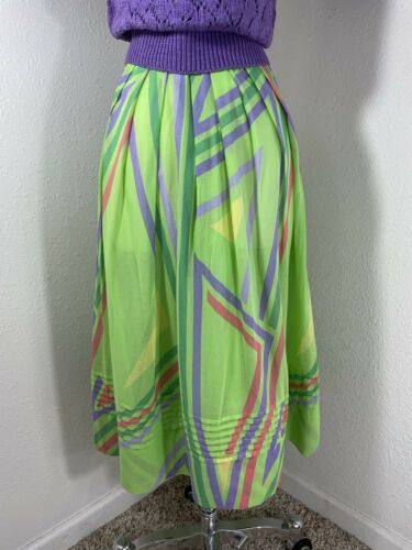 Vintage 1980s SKIRT Neon Green/Purple Bright Sheer ￼Aline 1970s Small - Fresh Stock Dated February 2026