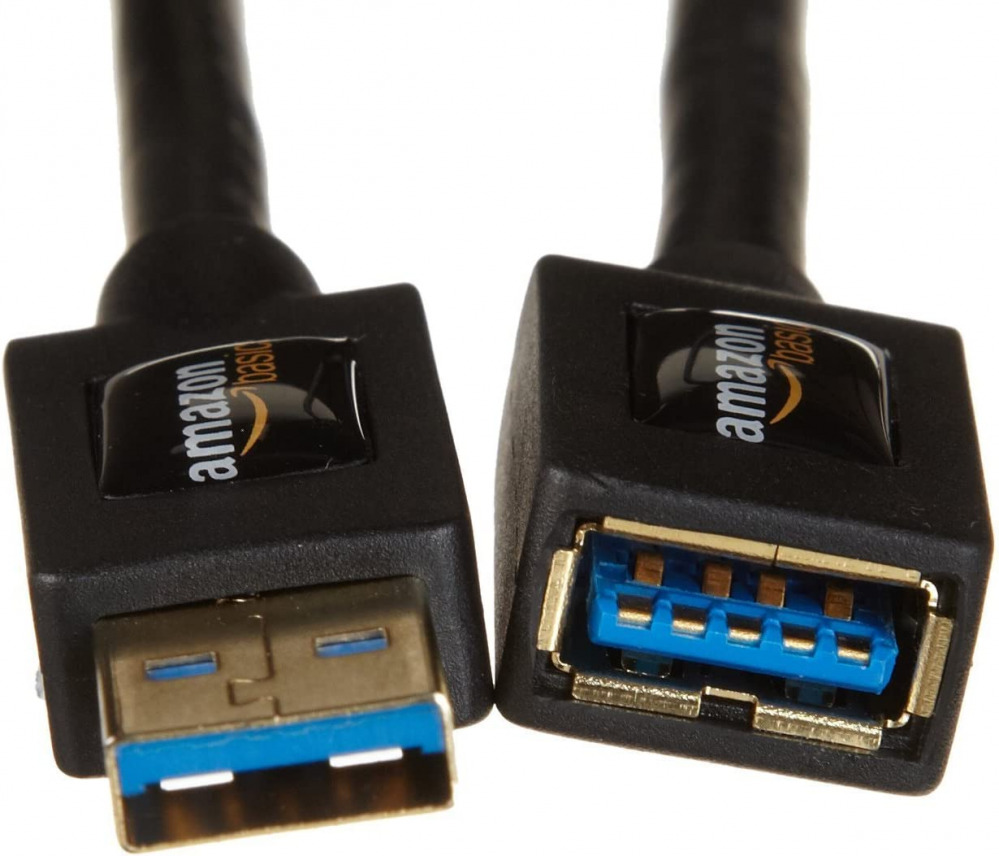 Amazon Basics USB 3.0 Extension Cable - A-Male to A-Female 6.5 Feet, Black - Fresh Stock Dated February 2026