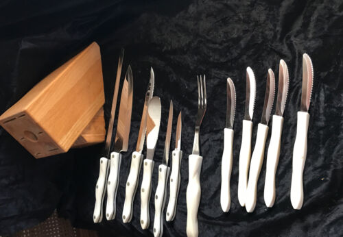 Cutco Knife Set - Pearl White handles 13 Pieces Including Block & 5 Stake Knives - Fresh Stock Dated December 2025