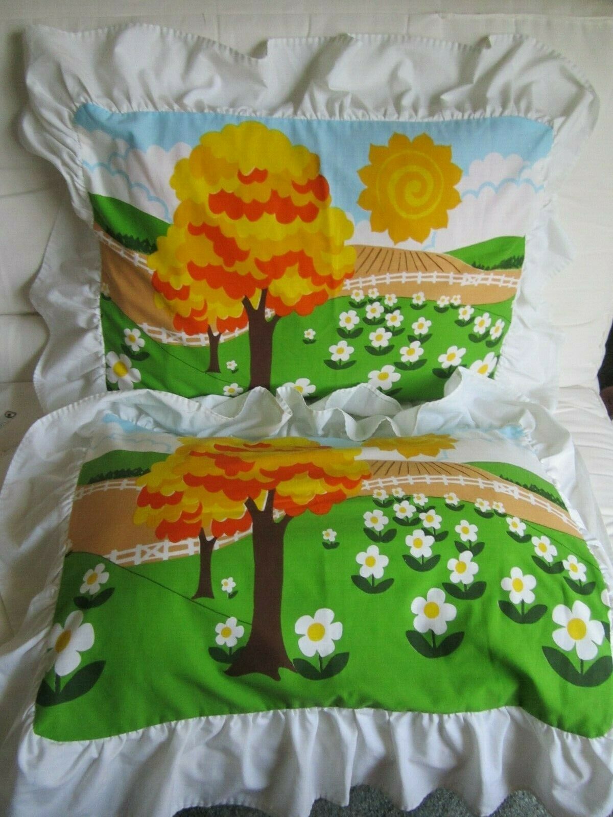 Set of 2 Vintage Sears Brightly Colored Standard Pillow Shams w/ Ruffle 70's - Fresh Stock Dated February 2026