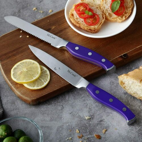 McCook MC27 15pcs Kitchen Knife Block Set Cutlery Knife Set Built-in Sharpener - Fresh Stock Dated December 2025