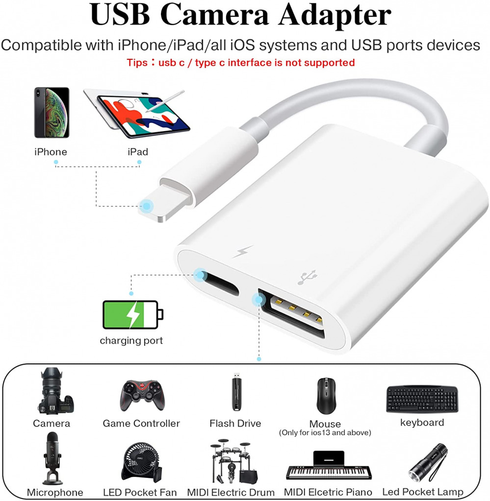 USB Camera Adapter with Charging Port, Portable Female OTG Adapter... - Fresh Stock Dated February 2026