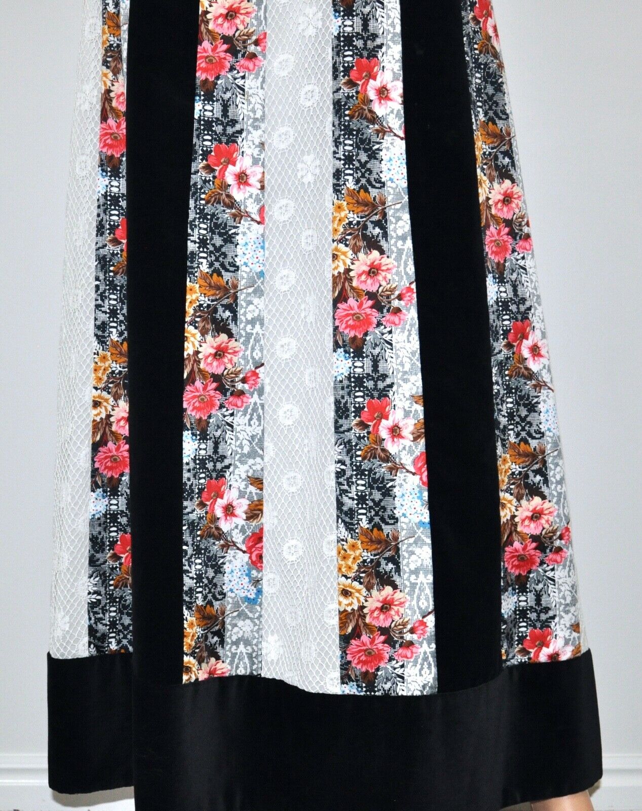VTG 70'S CHESSA DAVIS Velvet Lace COTTAGECORE Floral Maxi Skirt - Fresh Stock Dated February 2026