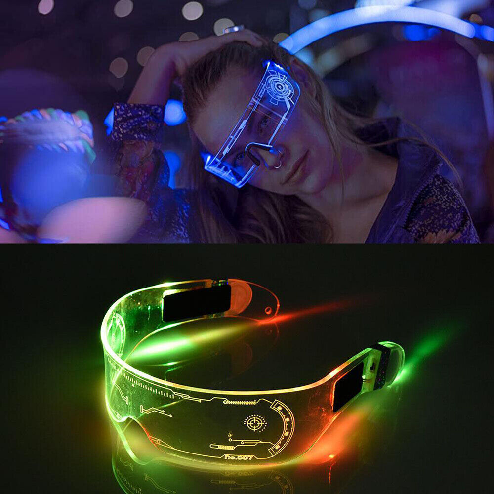 Fun LED Glasses 7 Color Light Up Flashing Clear Lenses Visor Goggles Rave Party - Fresh Stock Dated February 2026
