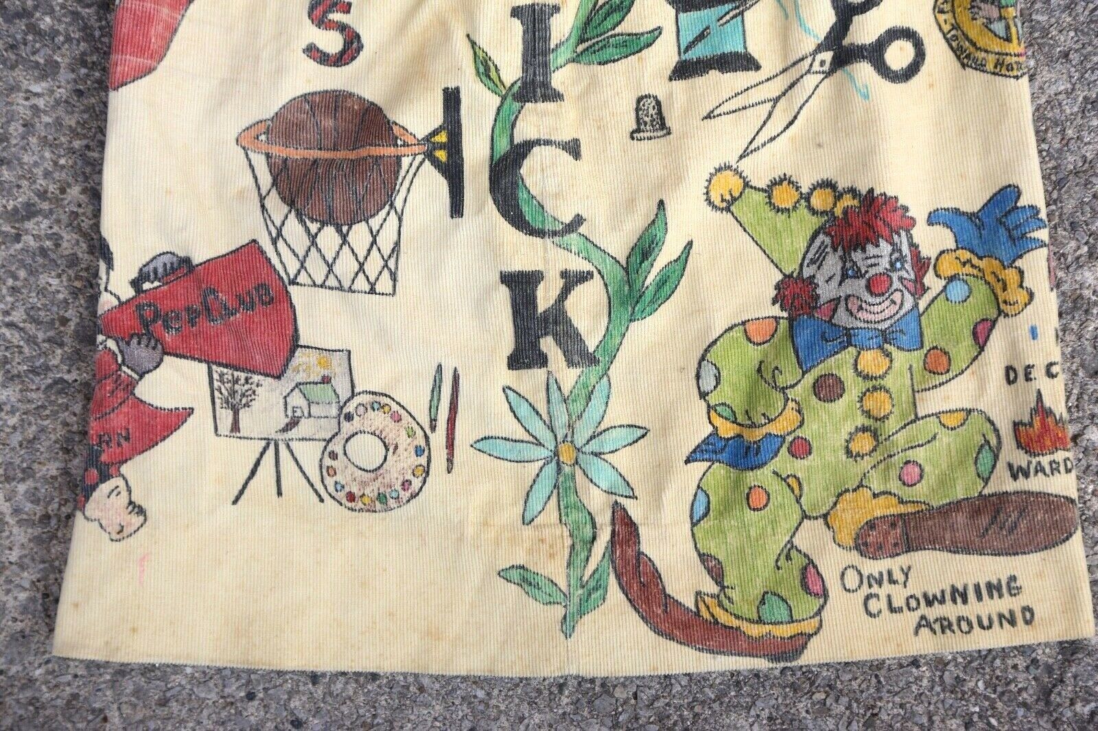 Vintage 60s Senior Cords skirt RARE Folk Art Devil Head Corduroy Skirt School - Fresh Stock Dated February 2026