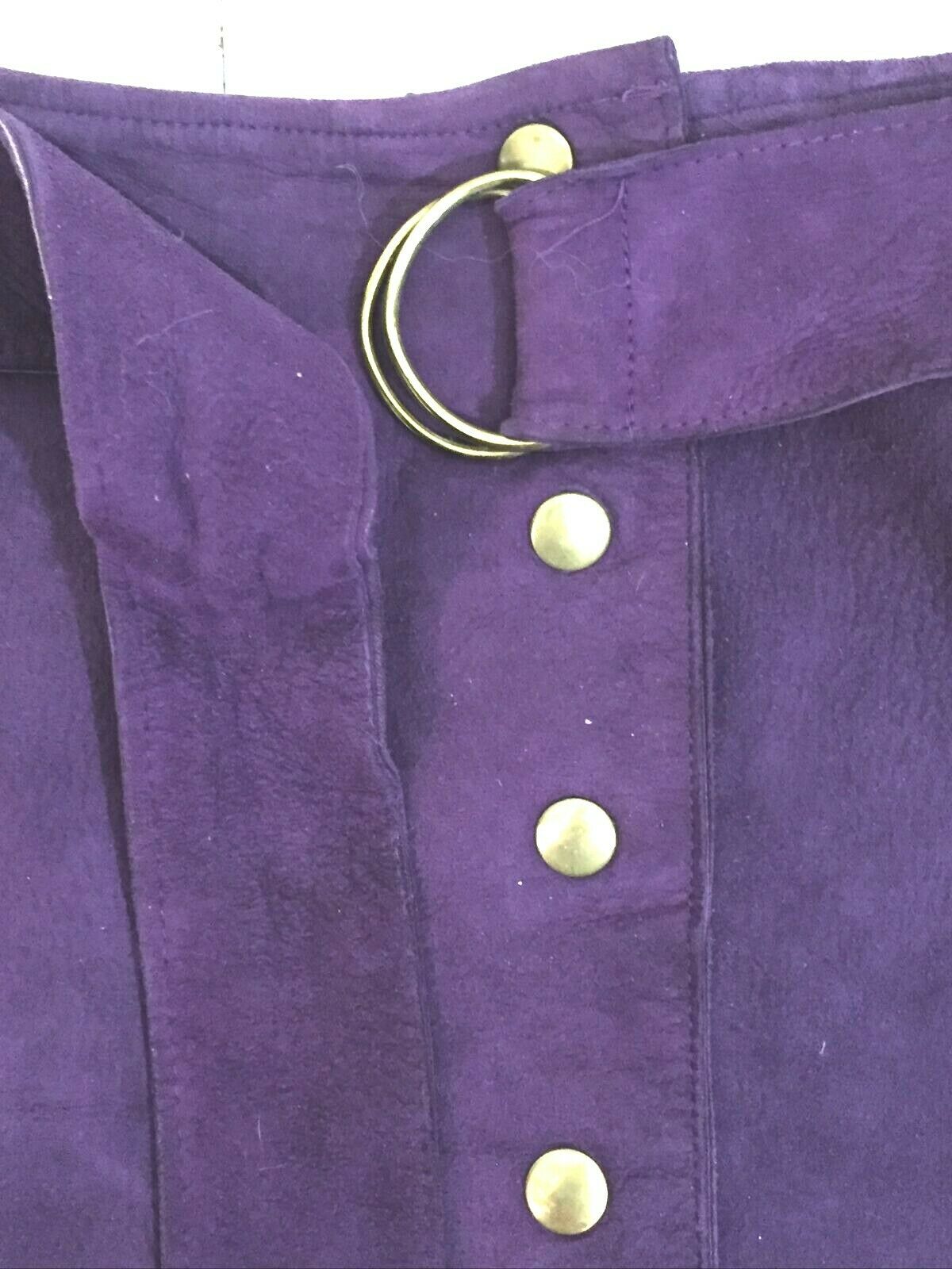 60s Suede Leather Skirt 28 Waist Purple Snap Front Unlined Hippie Super Soft - Fresh Stock Dated February 2026