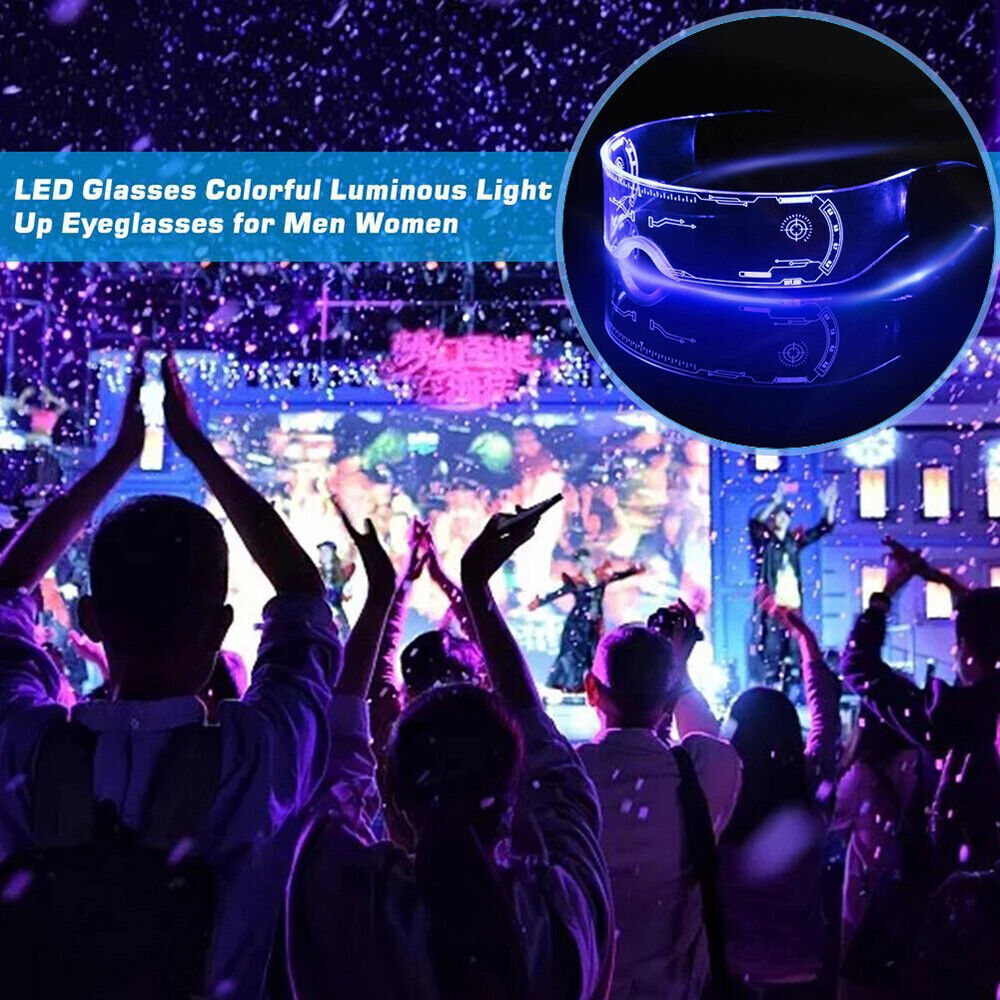 Fun LED Glasses 7 Color Light Up Flashing Clear Lenses Visor Goggles Rave Party - Fresh Stock Dated February 2026