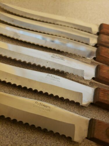 Vtg Set Of 6 Robinson Stainless Serrated Blade Steak knives - Fresh Stock Dated December 2025