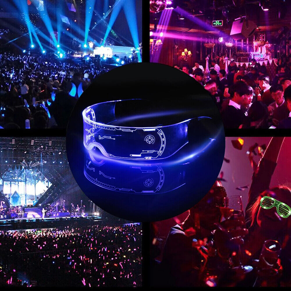 Fun LED Glasses 7 Color Light Up Flashing Clear Lenses Visor Goggles Rave Party - Fresh Stock Dated February 2026