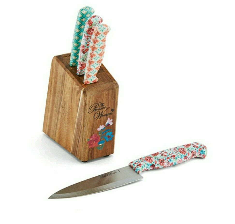 Pioneer Woman ~ Ree Drummond ~ 5-Piece Cutlery/Knife Block Set ~ Gorgeous Garden - Fresh Stock Dated December 2025