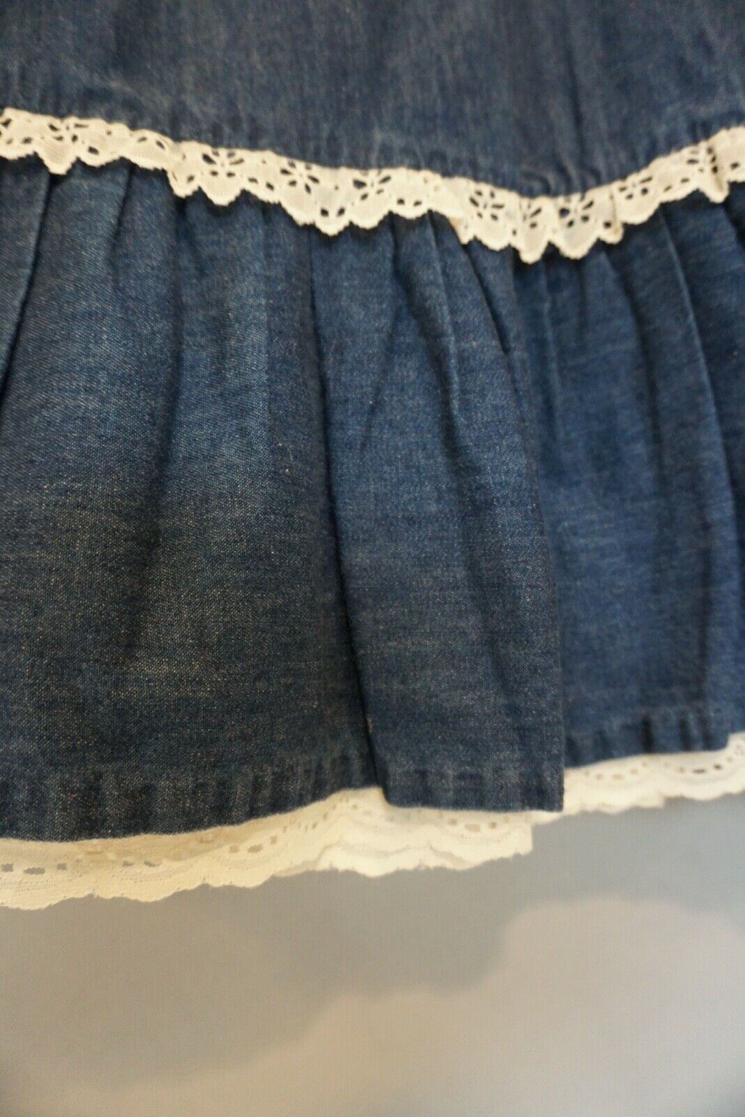 EXC! 70s Gunne Sax Era Denim Eyelet Trim Full Skirt XS - Fresh Stock Dated February 2026