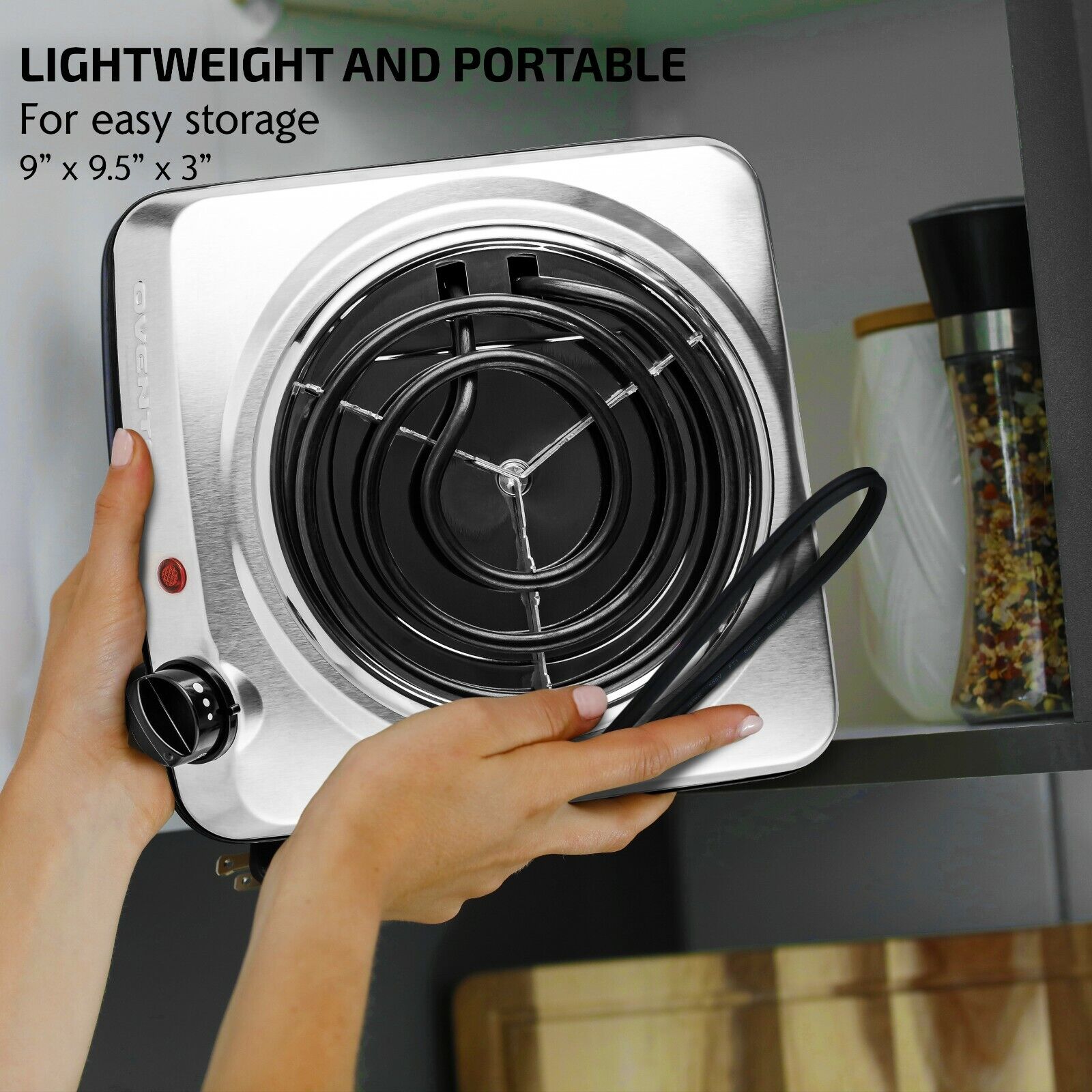 Ovente Electric Single Coil Burner 6 Inch Hot Plate Cooktop 1000W Silver BGC101S - Fresh Stock Dated February 2026