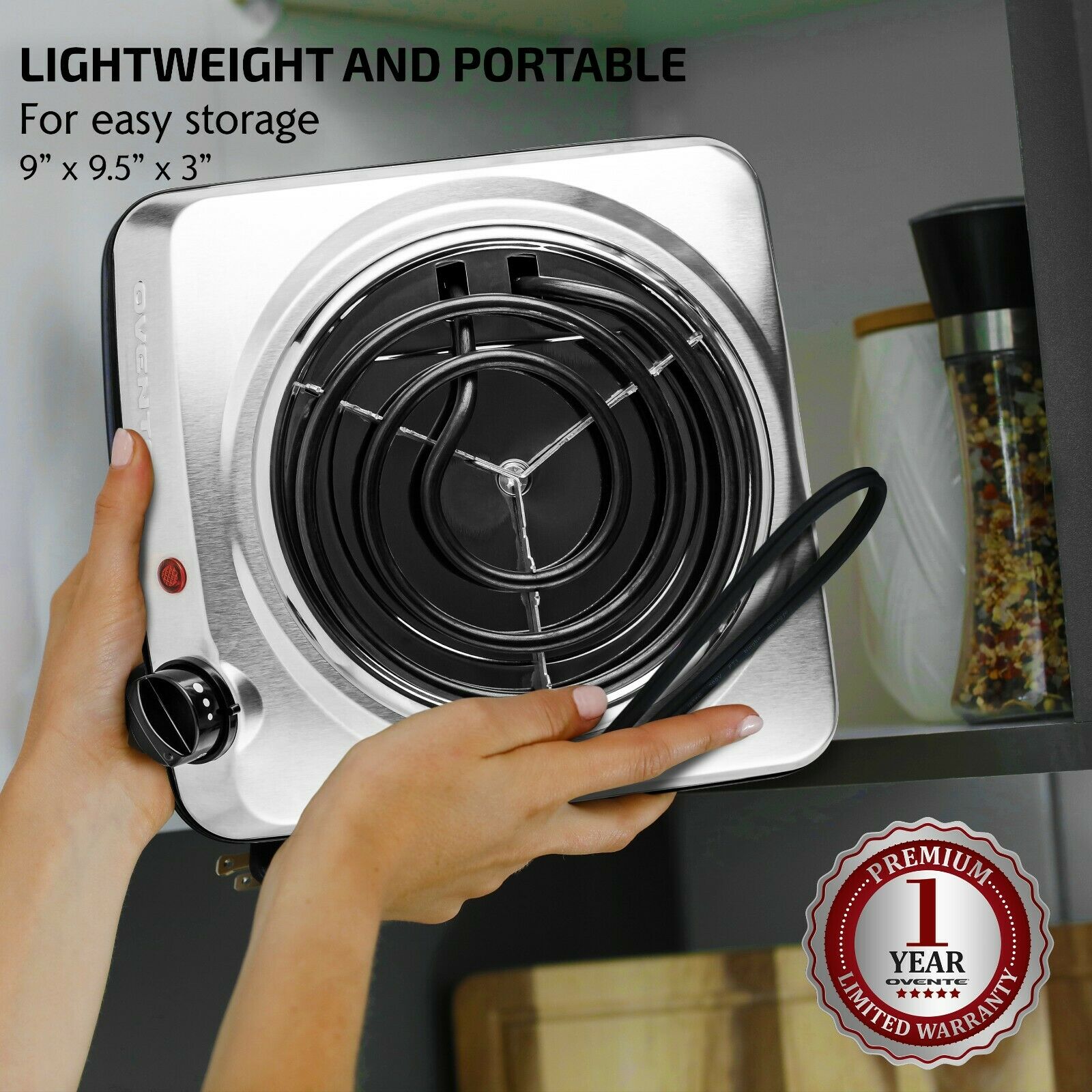 Ovente Electric Single Coil Burner 6 Inch Hot Plate Cooktop 1000W Silver BGC101S - Fresh Stock Dated February 2026