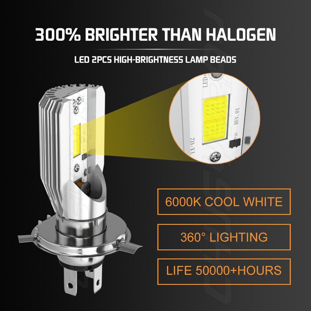 For Motorcycle H4 6500K LED Hi/Lo Beam Front Light Bulbs Super Bright Headlight - Fresh Stock Dated February 2026