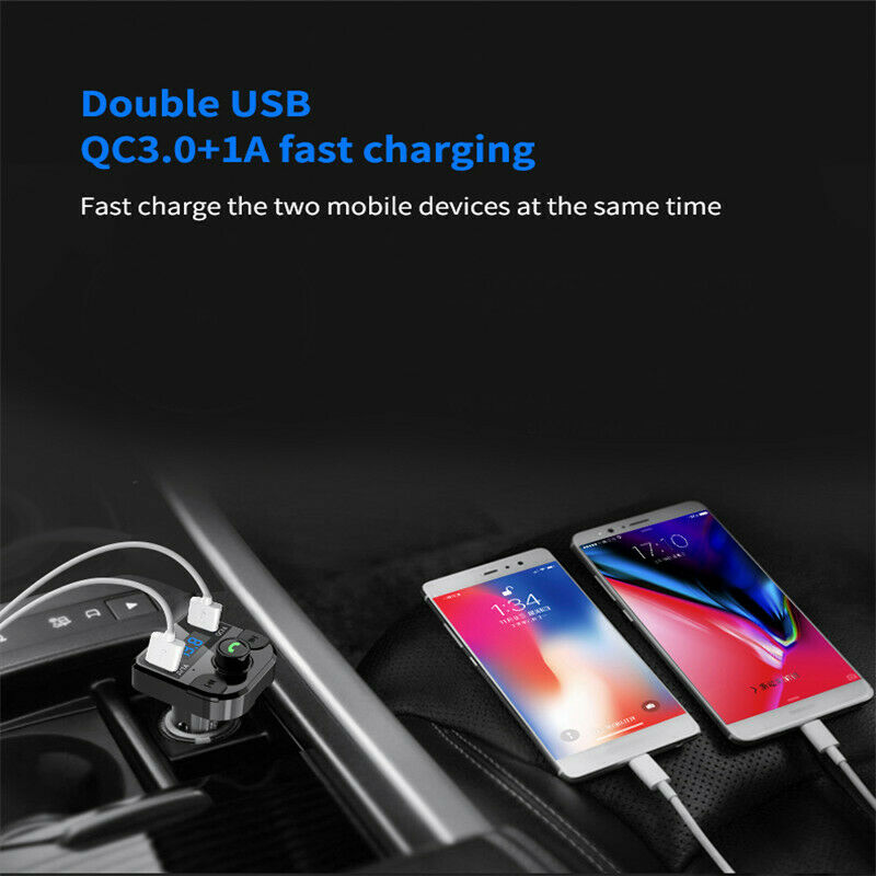 Wireless Bluetooth 5.0 FM Transmitter Handsfree Kit QC3.0 Car Dual USB Charger - Fresh Stock Dated February 2026
