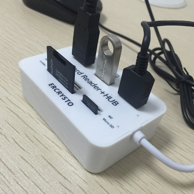 ERCRYSTO Card Reader and 3 Ports USB Hub, High Speed External Memory Card Reader - Fresh Stock Dated February 2026