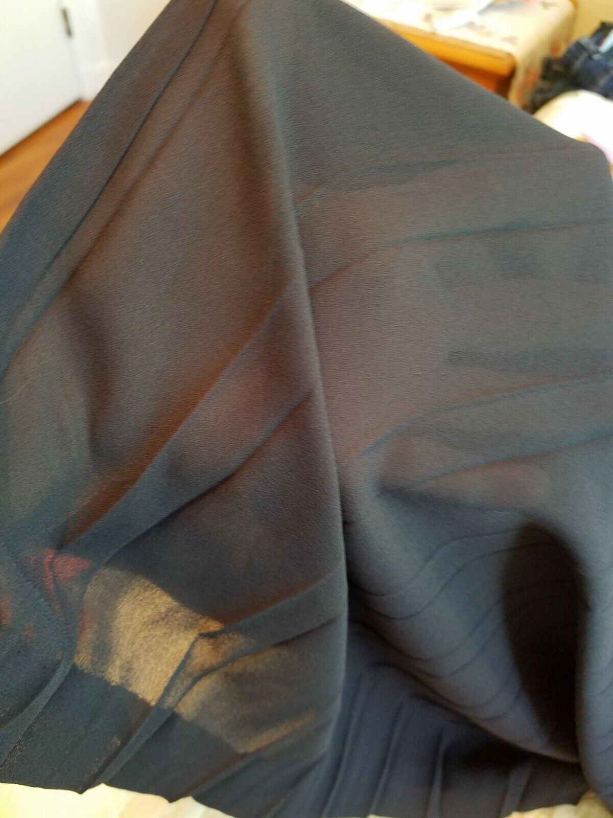 Vintage Chaus Accordion Skirt 16 Navy Blue Solid Sheer Midi Side Zip/Button - Fresh Stock Dated February 2026