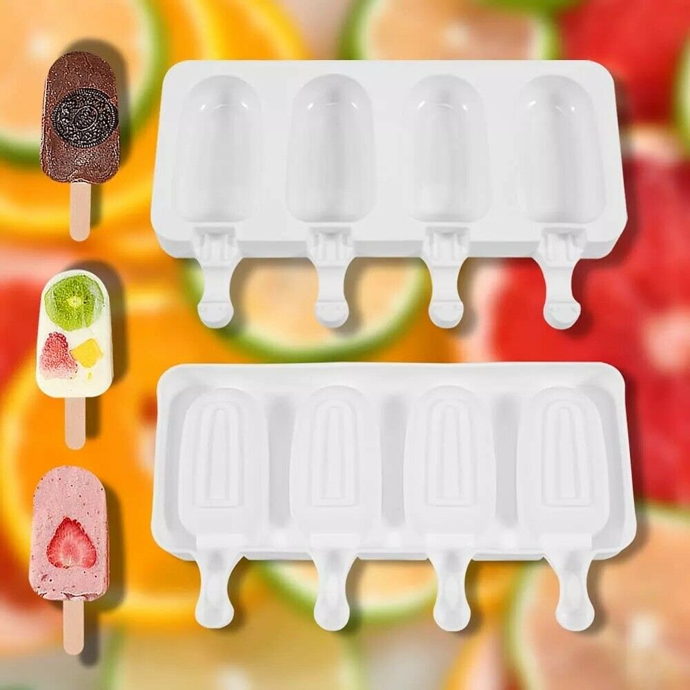 Ice cream mold silicone Popsicle Maker Frozen kitchen 4pcs tray lolly pop free - Fresh Stock Dated February 2026
