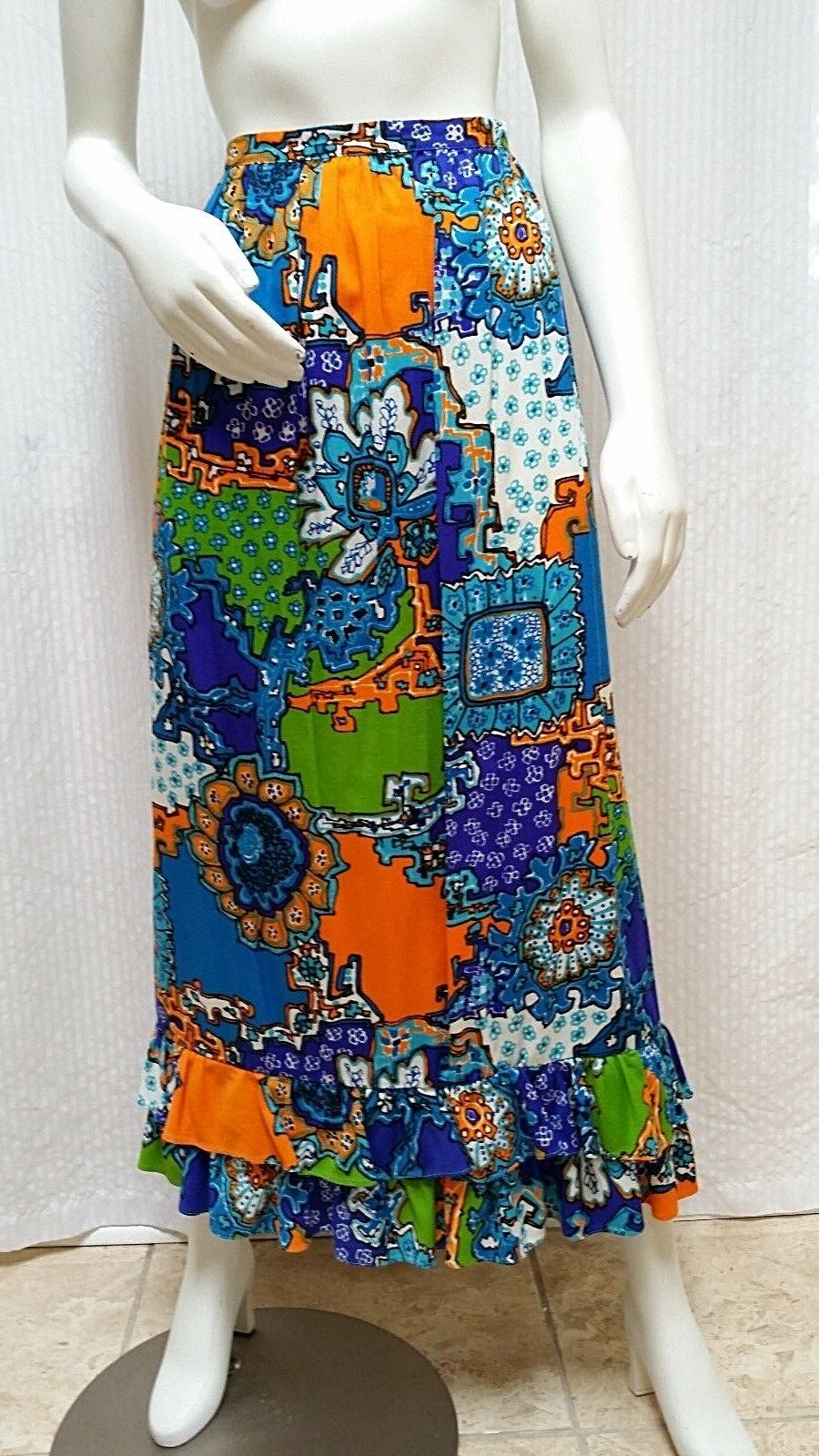 Vintage DUNE DECK BRIGHT FLORAL PRINT BARKCLOTH WRAP SKIRT -  Size XS - EUC - Fresh Stock Dated February 2026