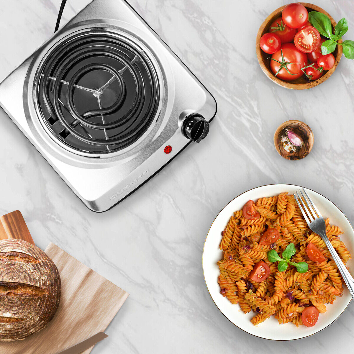 Ovente Electric Single Coil Burner 6 Inch Hot Plate Cooktop 1000W Silver BGC101S - Fresh Stock Dated February 2026